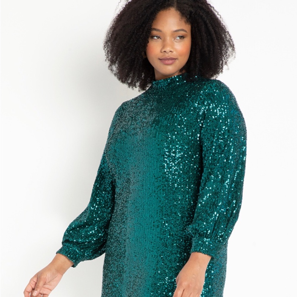 Eloquii Mock Neck Sequin Dress With Puff Sleeve. Size 22. NWT